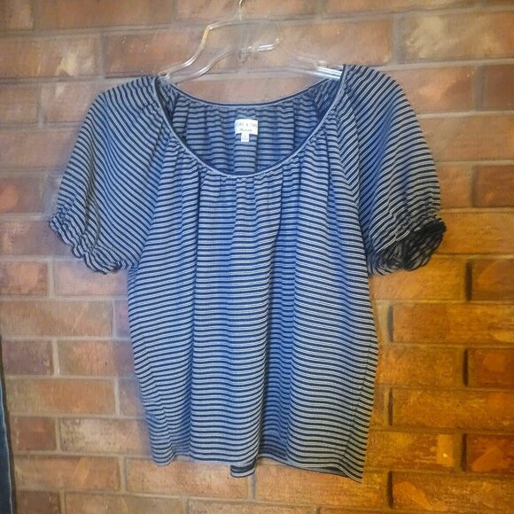 Texture & Thread Madewell - Navy Blue/White Striped Textured Top Size M - Picture 6 of 9
